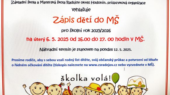 Zápis k předškolnímu vzdělávání