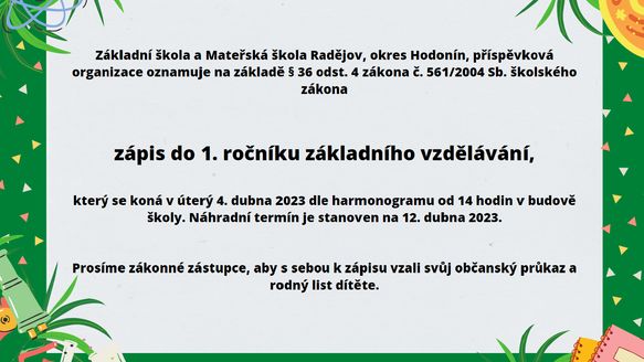 Zápis do 1. ročníku základního vzdělávání